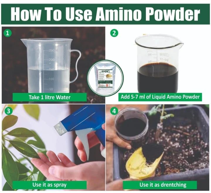 Image of Amino Powder for Plants | Organic Plant Nutrient & Growth Support Supplement | Suitable for Soil and Foliar Use (450g (Pack of 4))