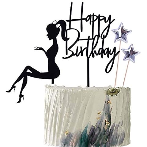 YUINYO Elegant lady Happy Birthday Cake Topper Queen Birthday Cake Topper Acrylic Durable Cake Party Decoration High Heels Lady Girl/Women Party Cupcake toppers Cover