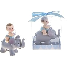 Lunaura Baby Keepsake - Set of 12 Boy Baby Holding Pacifier Sitting on Elephant Favors - Blue