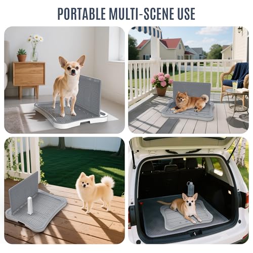Pee Pad Holder, Indoor Dog Potty for Dogs, Puppy Pad Holder, Puppy Potty Training Tray with Splash Wall & Center Post, 20.1\"×15.4\"