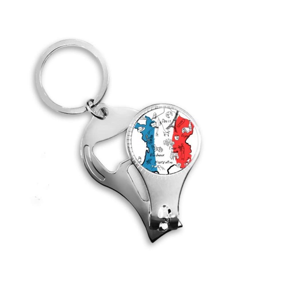 Map City France Landmark National Flag Nail Nipper Ring Key Chain Bottle Opener Clipper