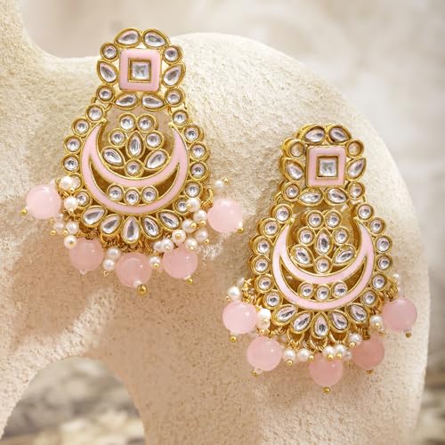 Image of Rubans Long Dangler Earrings Kundan & Pearl Ethnic Jewellery Gift for Women & Girls
