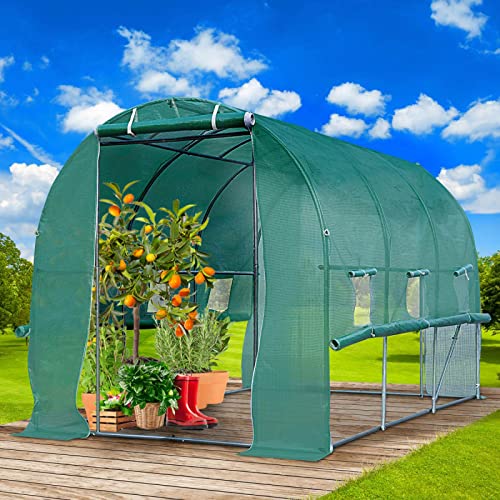 BRAST® Gewächshaus Foliengewächshaus mit Stahlfundament | 2x3m - 3x8m | inkl. Erdanker & aufrollbare Seitenwände mit Moskitonetz | UV-stabilisierte & verstärkte Gitterschutzfolie 200g/m² | 200x300cm