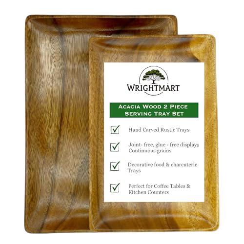 Acacia Wood Dinner Serving Tray Set of 2 – Size: