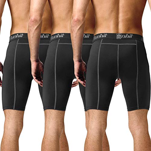 Foto von Runhit 3er Pack Herren Kompressionsshorts, Funktionsunterwäsche Herren Stretch Tights Sport Laufhose Herren Kurz Radlerhose Herren Boxershorts