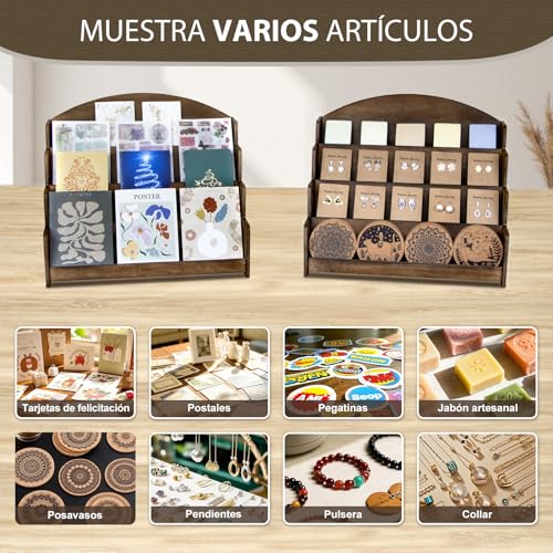Expositor de postales de madera noble PUERSI con acabado marrón de 4 niveles 5