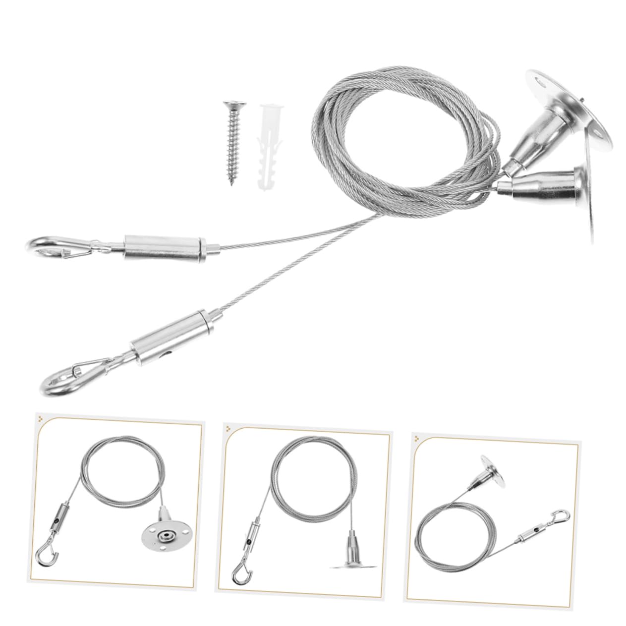 Ganci per Appendere Quadri, Fune Metallica for Appendere Quadri con Ganci e Viti 6 Pezzi in Acciaio Inossidabile Argento 200 cm