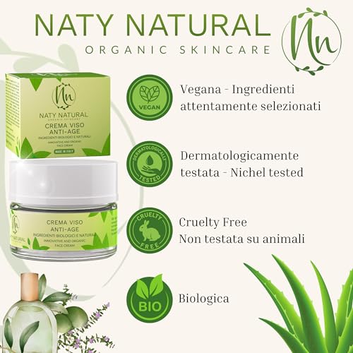 Naty Natural Crema Viso Vegana Bio Idratante Antirughe, 11 Principi Attivi Acido Ialuronico Aloe Vera, Giorno E Notte, Donna E Uomo Antiage Made In Italy - 3