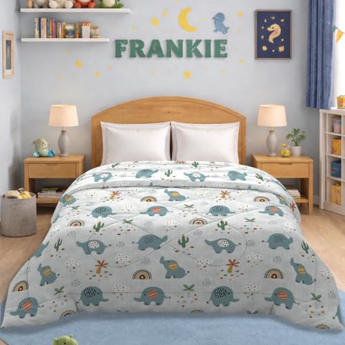 Image of MORADO Glace Cotton AC Comforter /Blanket /Quilt for Double Bed | Ultra Soft & Lightweight | All Season Reversible Comforter | Cozy Bedding for Home & Hotel | Size 90x100 Inches,Baby & Elephants,Double
