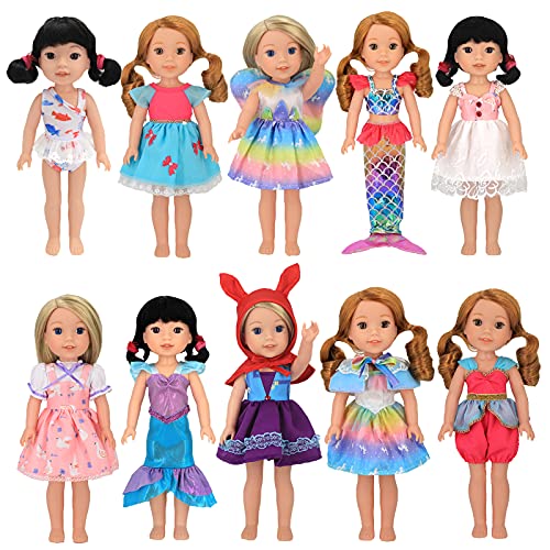 XADP 10 Sets Doll Clothes Dresses Clothing Outfits with Hat Fits for American Girl Wellie Wishers Doll,14" and 14.5" Girl Dolls, Mermaid Clothes