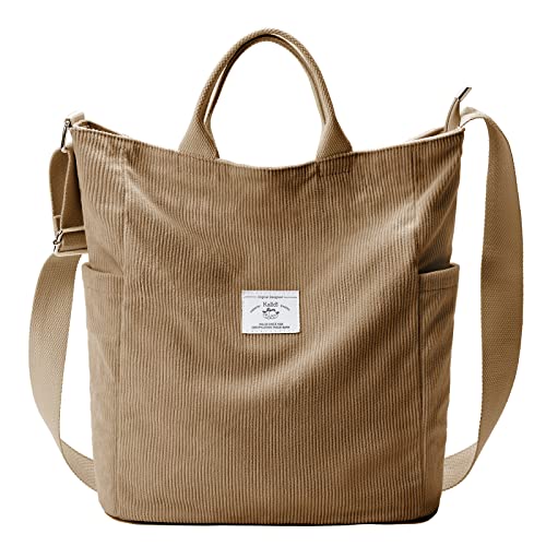 KALIDI Damen Handtasche Cord Shopper Schultertasche Casual Umhängetaschen Groß für Schule Arbeit Alltag Einkauf