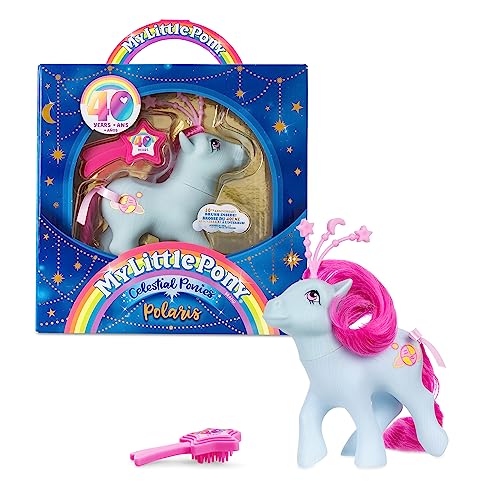 Basic Fun Himmlische Ponys – Polaris, My Little Pony, 35342, Retro-Pferdespielzeug für Mädchen und Jungen, 40-jähriges Jubiläum weiße Pony-Figur,...