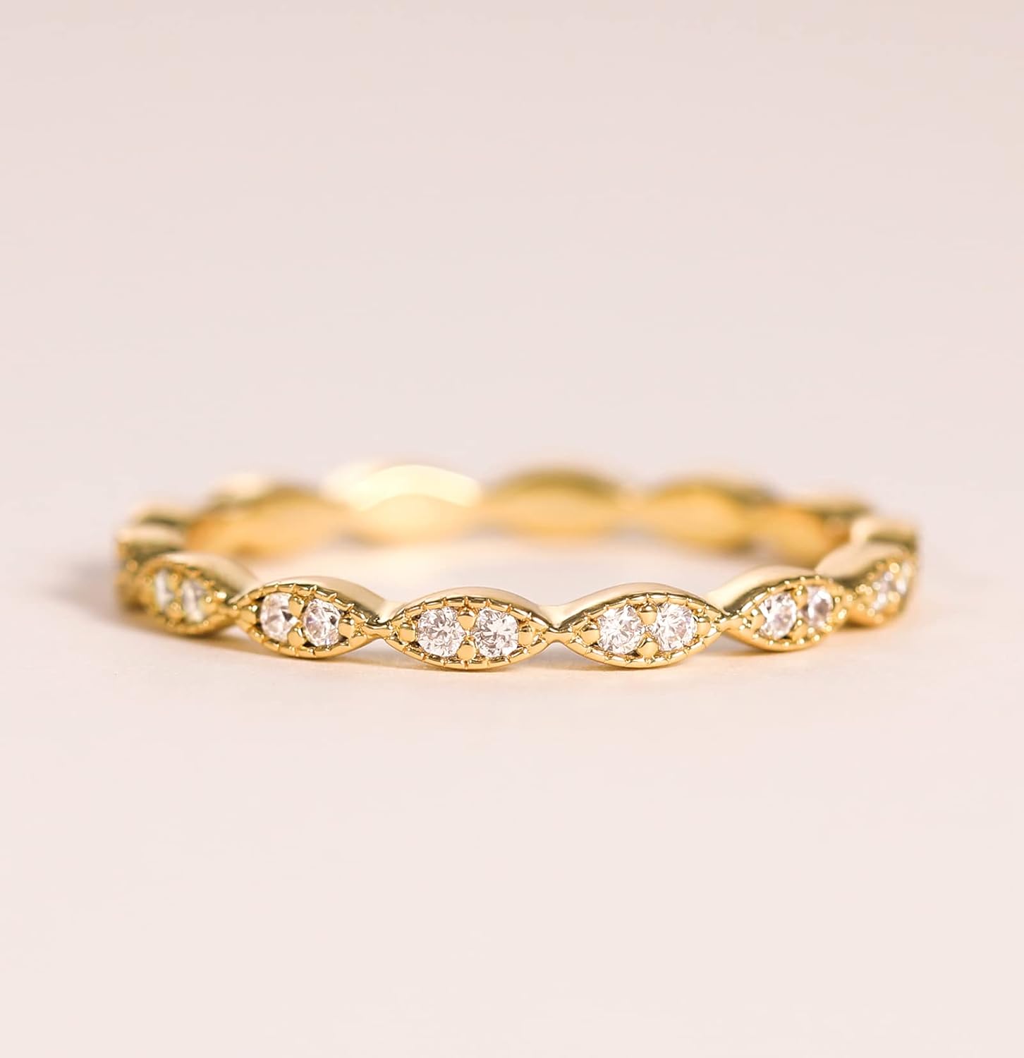 TIGRADE Eternity Ring Oval Milgrain Cubic Zirconia Stacking Engagement Ring Wedding Band for Women Size 3-13 : Clothing, Shoes & Jewelry
