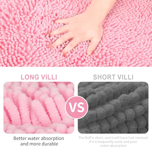 Image of Bathroom Rugs Sets 2 Piece Washable, Luxury ,Chenille Bath Mat Set, Soft Plush Anti-Slip Rectangular Bath, Rug Super Absorbent. (Pink, 32 inchx20 inch+24 inchx16 inch)