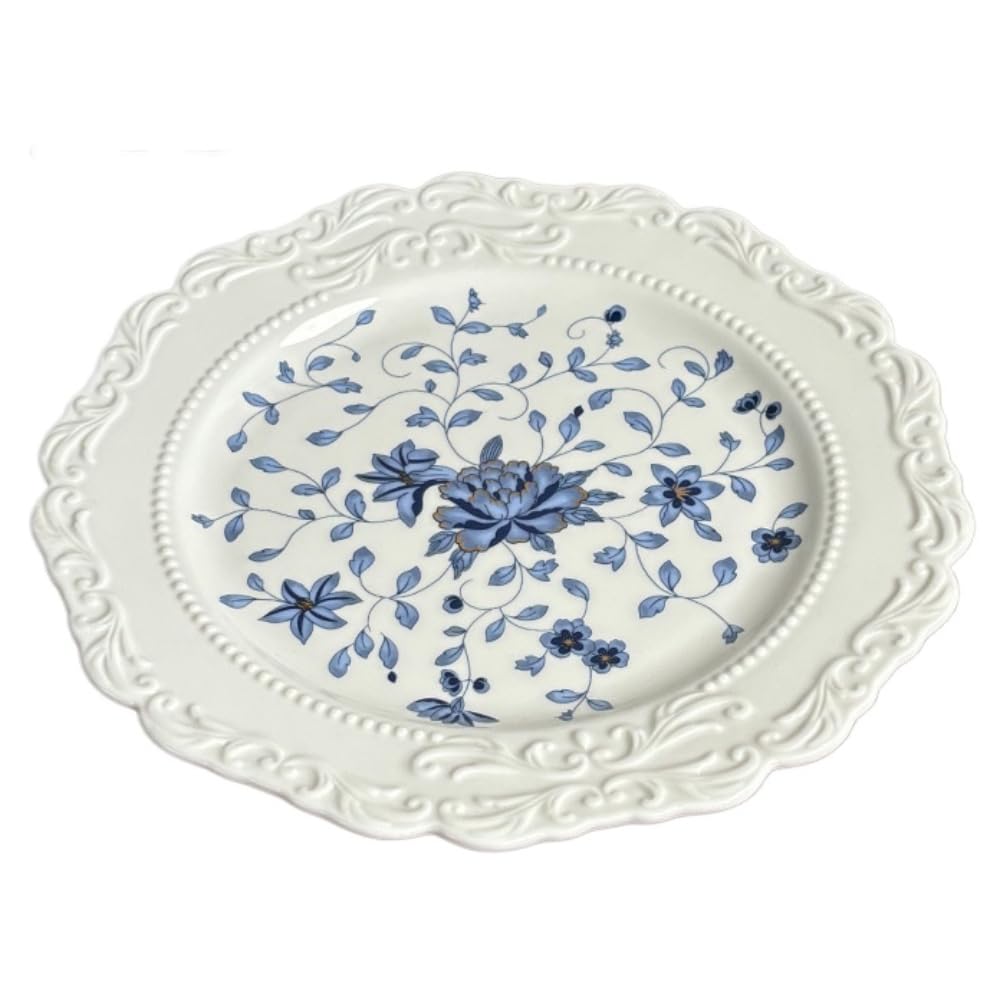 Geprägte Dessertteller, Keramik, Western-Stil, Kuchen, Nudeln, Salat, Abendessen, Haushaltssnack, Frühstücksschalen, Vogelnest, Obst, Sahne, Salate, Suppen, Snacks (26,9 cm flacher Teller, weiß)