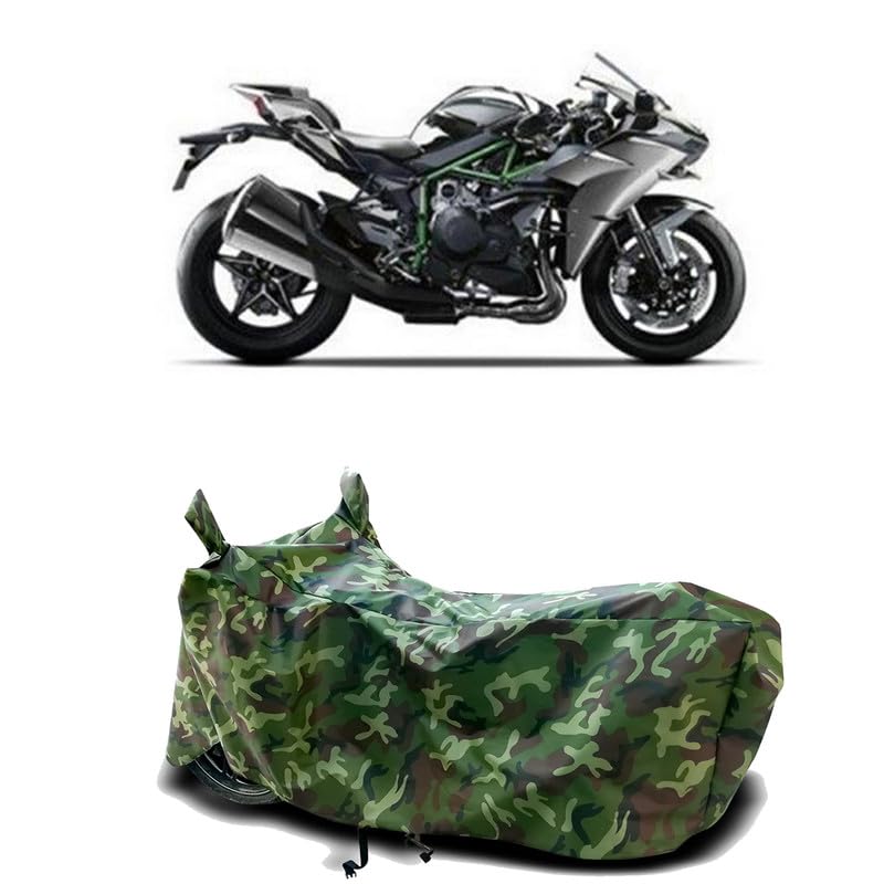 Image of DUFFEL-100% Heat Protection Two Wheeler Bike /Scooty Body Cover for Kawasaki Ninja H2 Water Resistance /UV-Rays /Birds Dropping /Scratchproof /Dust Proof /Waterproof[Green Jungle Print]