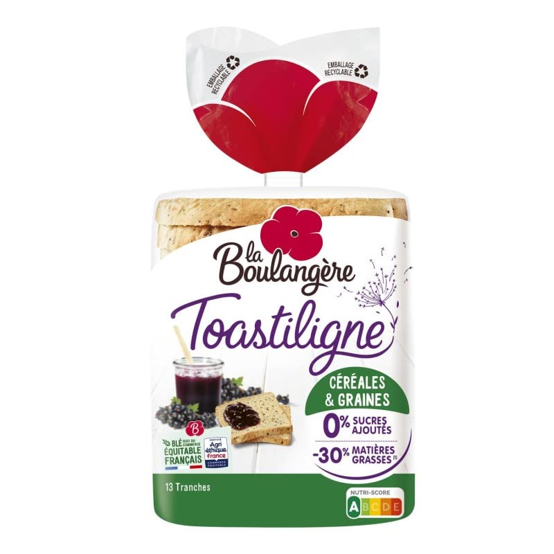 PAIN DE MIE TOASTILIGNE CÉRÉALES 500G, LA BOULANGERE, LOT DE 4