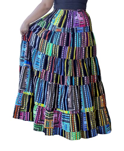 DA'IKI Wide Full Stepped Maxi Skirt Africa Dashiki Mixed Patchwork Long Elastic Waist2