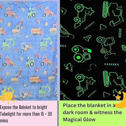 Image of Happy Hues Glow in The Dark Blanket Kids-Teens Boys & Girls Travel Lightweight Throw Blankets Soft & Fluffy for Kids (Vehicle)