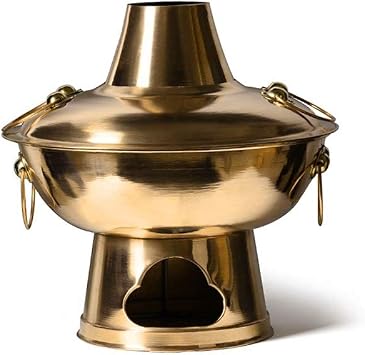 Copper hot Pot, Chinese Thick Charcoal Copper Pot Brass Old Beijing Carbon Hot Pot Meat and Vegetable Can Be Applied Multi-Person Hot Pot Family Dinner Outdoor Picnic,