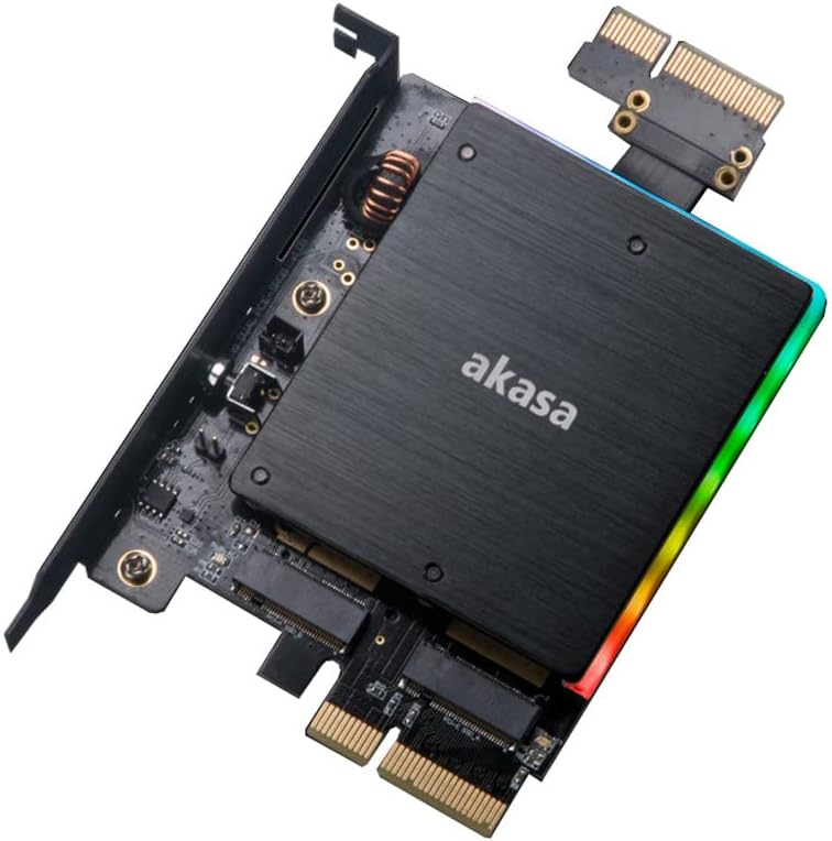 Akasa Dual M.2 PCIe SSD Adapter with RGB LED Light and heatsink