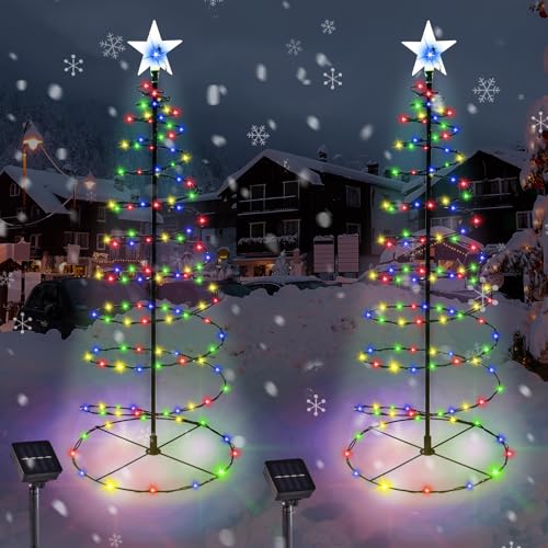 Outdoor Christmas Decorations, 2 Pack 29'' Spiral Solar Christmas Tree