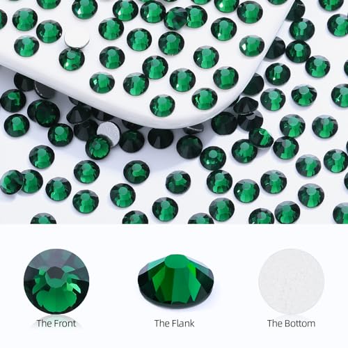 Image of Green Flatback Rhinestones, Glass Rhinestones for Nail Art and Craft, Glue Fix, Loose Crystal Gemstones(Green, SS20, 2880pcs, 4.6-4.8mm)