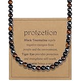 AWARDSEN Men's Necklaces Crystal Beaded Necklace for Men & Women, Black Tourmaline Tiger Eye Protection Necklace Mens Gifts for Him Dad Boyfriend Birthday Fathers Day Valentines