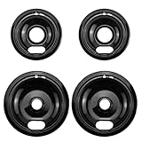 W10290350 W10290353 Burner Porcelain Drip Pans Set Replacement by APPLIANCEMATES Fits whirlpool Electric Range Stove Top Drip Bowls 4-Pack Includes 2 Large 8-Inch and 2 Small 6-Inch (Black)