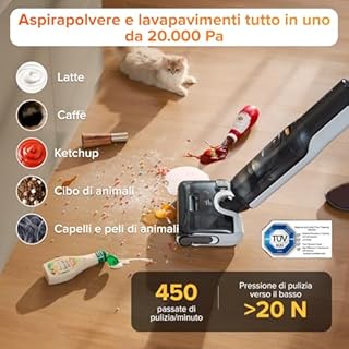 roborock F25 LT Aspirapolvere e Lavapavimenti Senza Fili, 20000 Pa, Autopulizia ad alta temperatura a 90 °C, Design Piatto 180°,Pulizia Bordi su Due Lati, Doppio serbatoio, Ideale per Pavimenti Duri