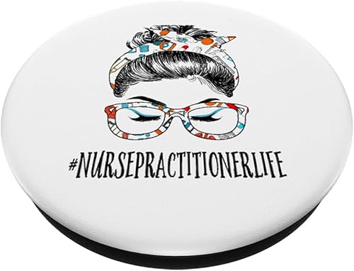 Miniatura 2 de Enfermera practicante Life Messy Hair Woman moño de cuidado de la salud PopSockets intercambiables PopGrip