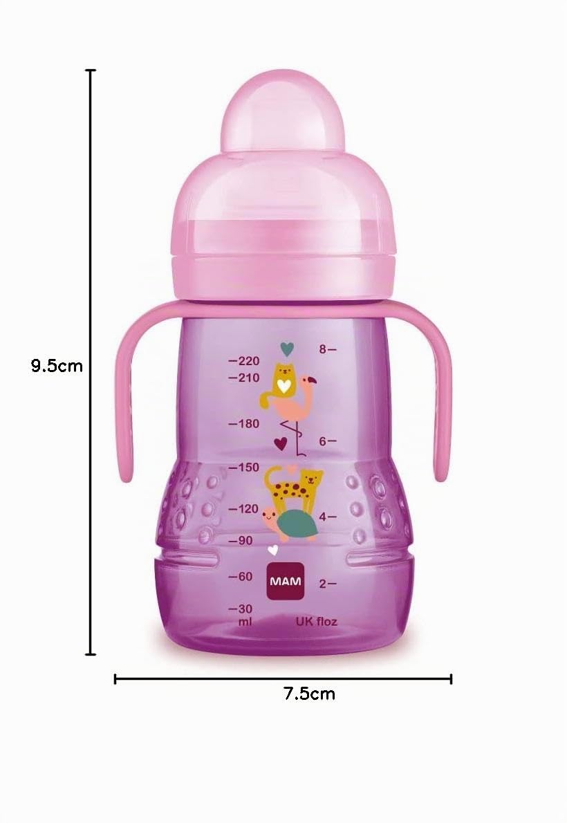 MAM Trainer 220 ml Biberon neonato 4+ mesi tettarella antigoccia Silicone Rosa
