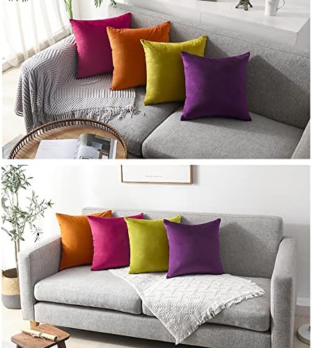COWORK-UP Purple Velvet Cushion Covers 45cm x 45cm / 18 x 18 inch Cushions Decorative Square Pillowcases with Invisible Zipper for Sofa Home Xmas Decor Favor