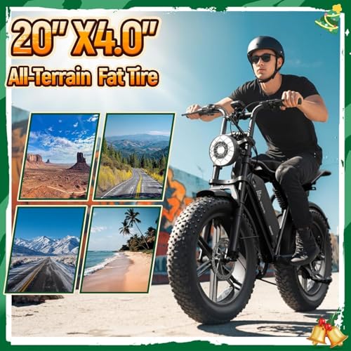 Image of 750W All-Terrain Fat Tire Electric Bike for Adults, 28MPH 60+ Miles Removable Battery, 20 inchx4 inch Puncture-Proof Tires, 7-Speed & Dual Suspension, 450LBS Capacity