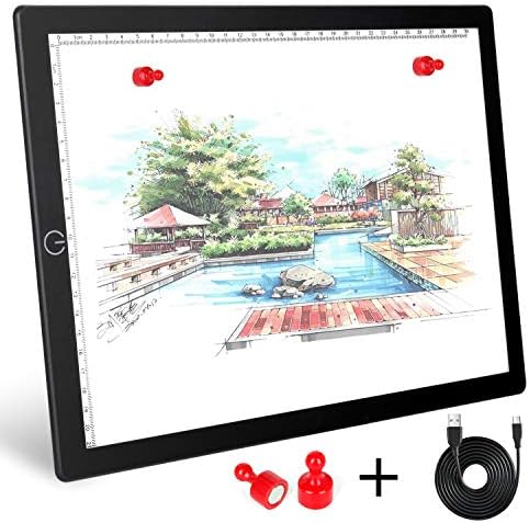 Magnetic A4 Light Box, LED Tracing Light Pad with Touch Button, Thin USB Powered Light Board with Adjustable Brightness for Tattoo Artists, Animation, Sketching, Stenciling, X-Ray Viewing