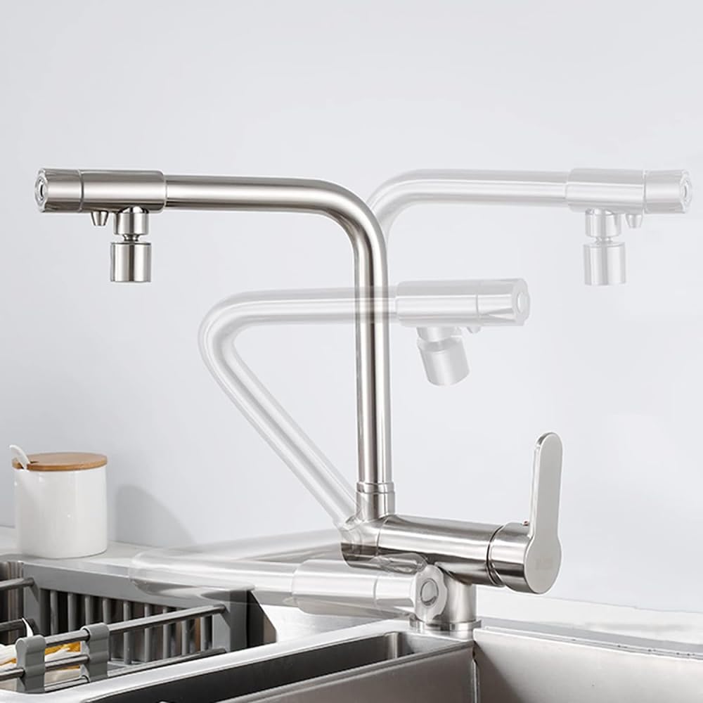 Robinet évier de cuisine 3 voies eau potable avec mitigeur brossé double jet