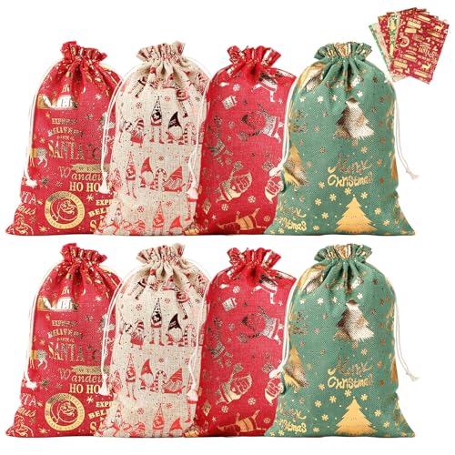 8 Stück Weihnachten Geschenk Beutel mit Kordelzug, Bunt Weihnachten...