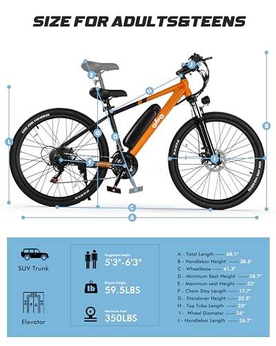 Qlife Racer Electric Bike for Adults - 21-Speed Mountain Lightweight Ebike with Peak 750W/22MPH Brushless Motor, 375Wh Removable Battery, 26X2.1 Tire Step Over E-MTB,Orange with Phone Bag - Thumbnail 6