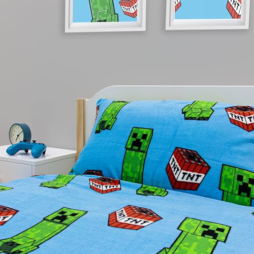 Parure de Lit Minecraft Chaude en Polaire Double Face Réversible et Taie Assortie