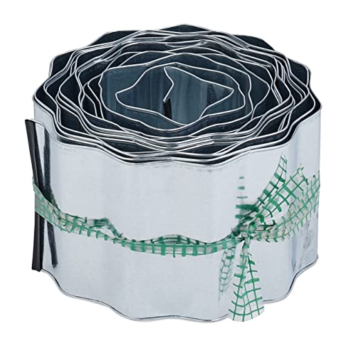 Relaxdays Rasenkante, 8 m, Beetbegrenzung aus Metall, verzinkt, flexibel, Umrandung für Rasen & Beet, 16 cm hoch, Silber