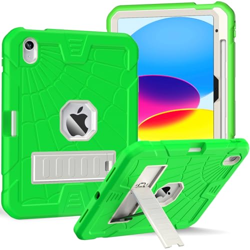 SIBEITU for iPad Case 11th A16/ 10th Generation 2025/2022, Heavy Duty iPad 10 Case with Built-in Kickstand & Pencil Holder, Hybrid 3-Layer Protective iPad 10th 10.9" Cover for Kids Boys Girls, Green