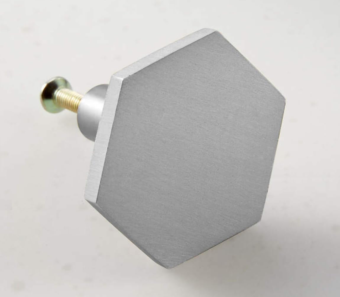 8 Pcs Brushed Nickel Door Knobs - Silver Cabinet Knobs and Drawer Pulls – Hexagon Door Handles for Kitchen Cupboard Dresser Wardrobe, 35 * 26 mm