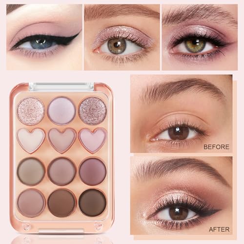 Boobeen Colorful Eyeshadow Palette, Blendable Shimmer and Matte Nudes Shades, 12 Pigmented Powder, Bright Eye Makeup Palette - Image 3