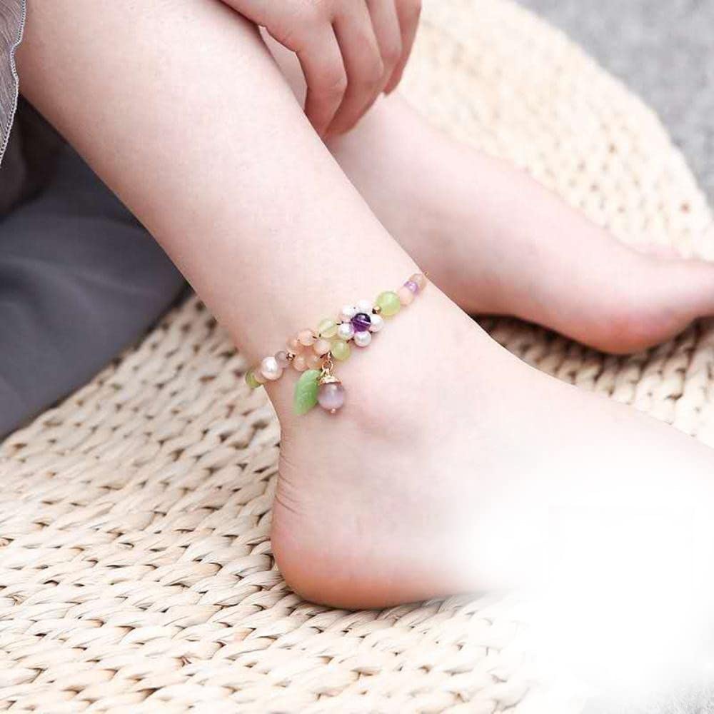 cavigliera alla moda, perline carine, cavigliere con ciondoli a fiori, regolabili, gioielli Emo, regali, yoga, donne, fidanzata, eleganti cavigliere in stile etnico (Cavigliere 03 G)