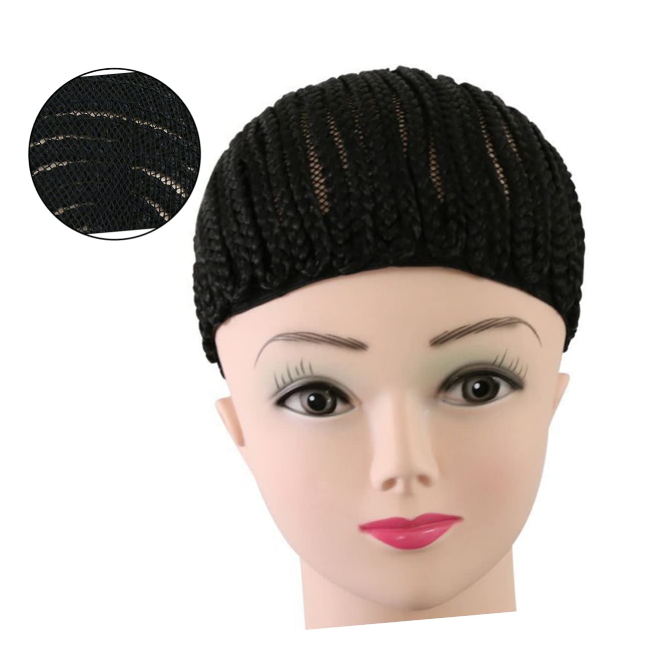 3 Piezas gorras para hacer pelucas casquillo de la peluca de cornrow gorras de peluca trenzada para crochet peluca de wig cap gorro para pelucas agujas de ganchillo Black
