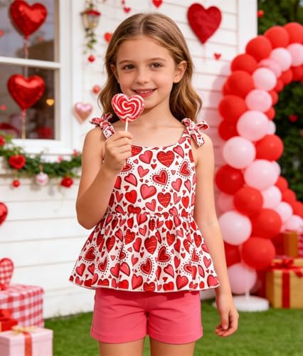 Image of Toddler Girls Clothes Summer Short Set Outfit Tie Knot Shoulder Sleeveless Ruffle Tops and Shorts 2PC Clothing Set