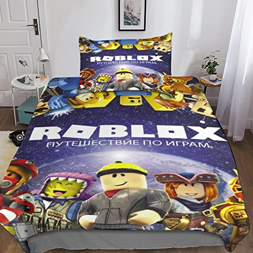 Roblox Housse De Couette Graphique du jeu Ensemble De Housse De Couette Imprimé En 3D Microfibre 3 Pièces Avec Fermeture À Glissière Housse De Couette Pour Enfants Et Adolescents Single（135x200cm）