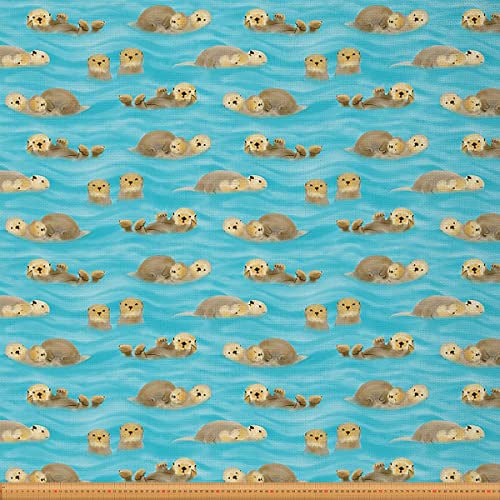 Otter Fabric by The Yard Cute Cartoon Wild Animal Upholstery Fabric for Chairs Wildlife Decorative Fabric for Upholstery and Home DIY Projects 2 Yards,(L184*W150cm) Teal Brown