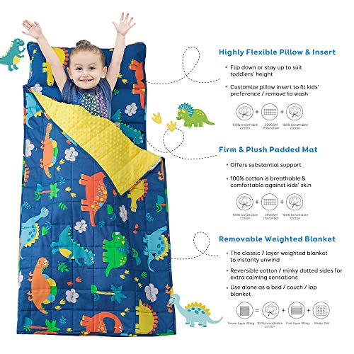 Sivio Schlafsack Kinder mit Gewichtsdecke 1,3 kg und Kissen Abnehmbar, Kinder Schlafsack für Kleinkinder Jungen und Mädchen, Ideal für Kindertagesstätte, Kindergarten, Blau Dinosaurier, 130 x 50 cm – Bild 5