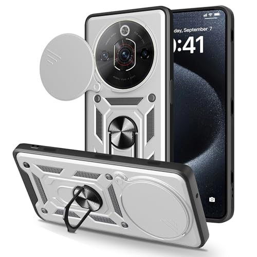 ESHUYI® Funda para ZTE Nubia Focus 5G con Protección de Cámara Cubierta y Soporte de Anillo [Compatible con Soporte Magnético para Coche] Carcasa Grado Militar Anti-caída, Plata